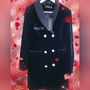 ⚡️ KEINMAY Black Velvet Double-Breasted Blazer Dress  holiday parties- NWT